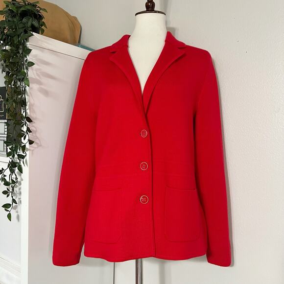 Talbots Women's Red 3 Button Front Blazer Jacket 100% Merino Wool Coat Sz Large - Picture 3 of 10